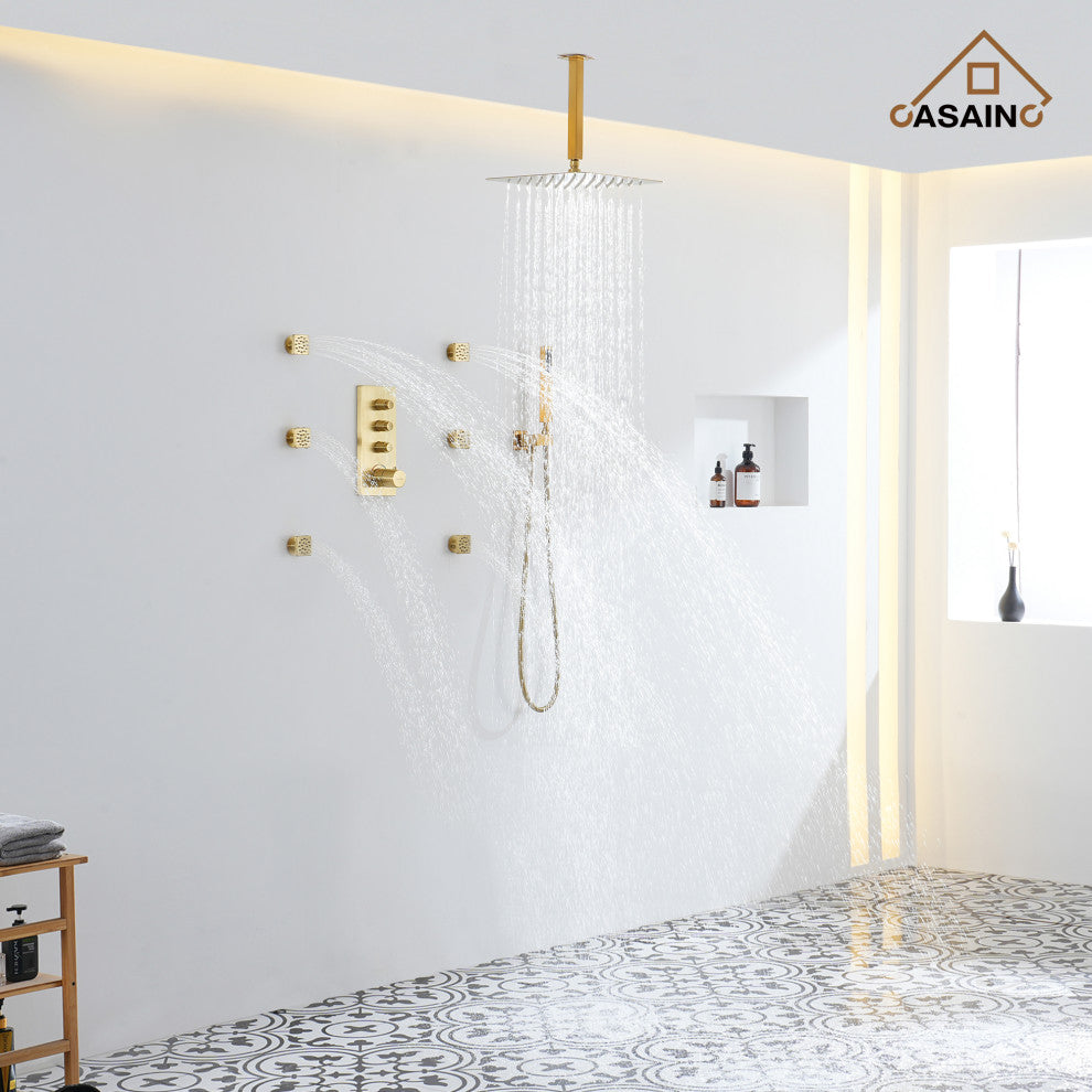 20 Inch Luxury Thermostatic Shower System, Brushed Gold