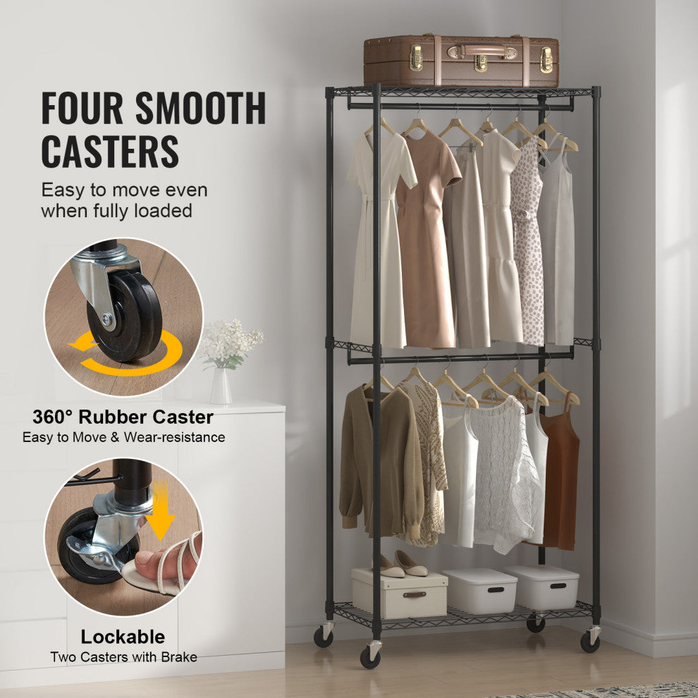 VEVOR Clothes Rack Heavy Duty Clothing Garment Rack Double Hanging Rods 300 lbs