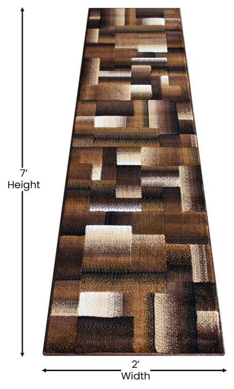 Elio Collection Color Blocked Area Rug, Chocolate, 2' X 7'