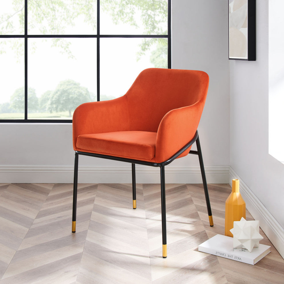 Dining Chair, Orange Black, Velvet, Modern, Mid Century Cafe Bistro Hospitality