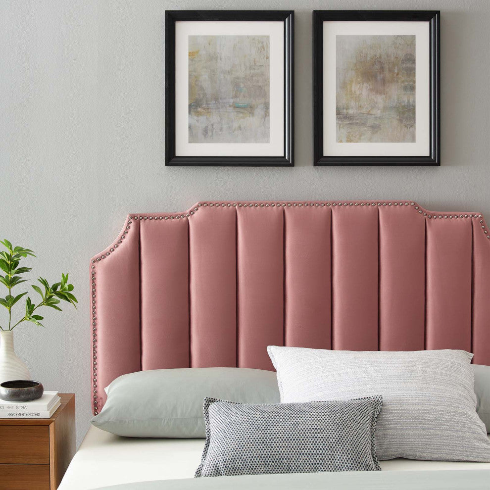 Headboard, King Size, Velvet, Pink, Modern Contemporary, Bedroom Master Suite