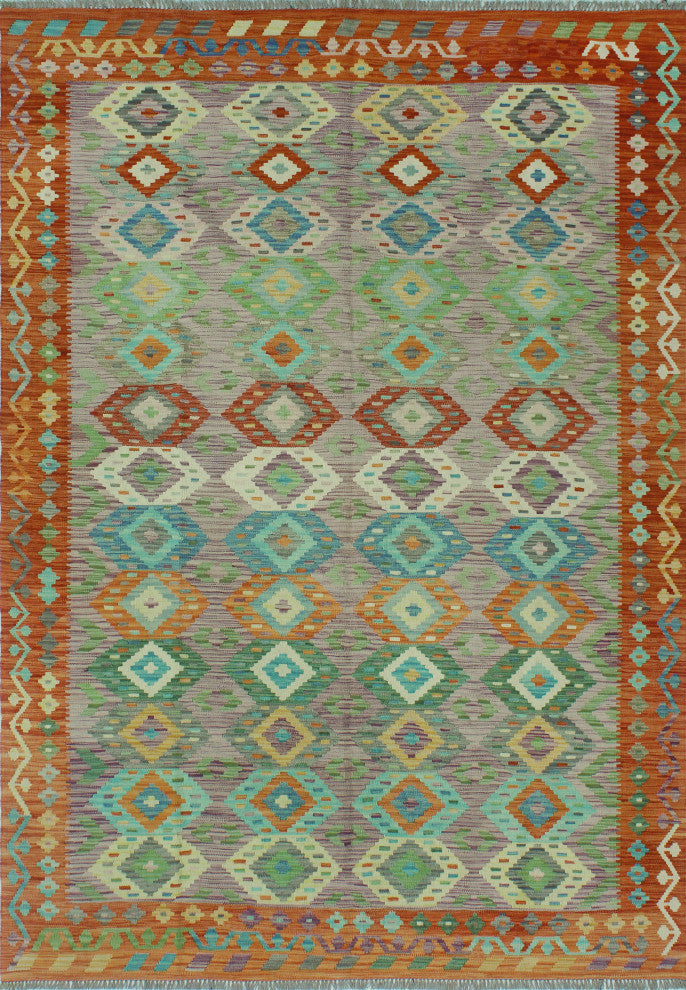 Sun Faded Kilim Cemile Rust/Purple Rug, 6'8x10'0