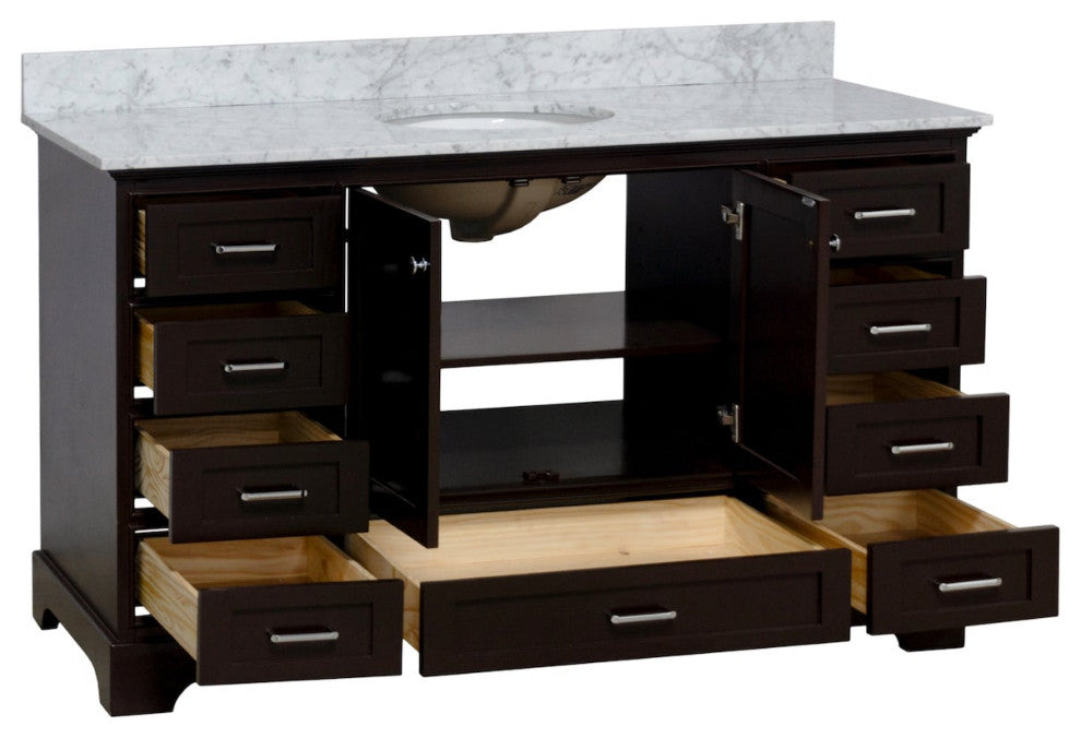 Harper 60" Bathroom Vanity, Chocolate, Carrara Marble, Single