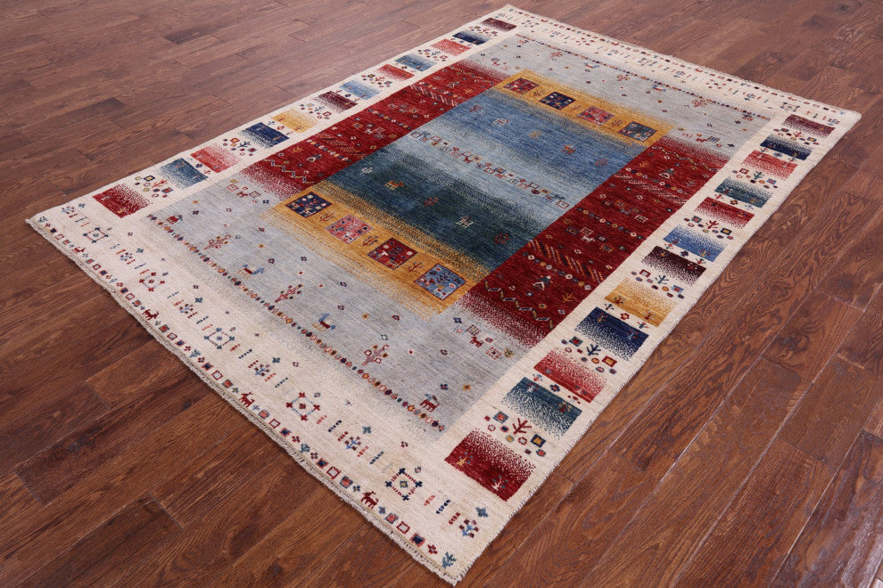 5' 5" X 7' 9" Tribal Persian Gabbeh Handmade Wool Rug Q9760