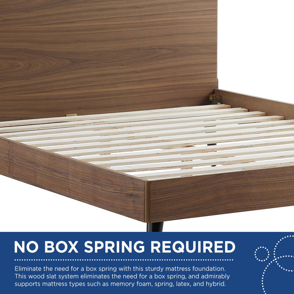 Platform Bed Frame, King Size, Wood, Brown Walnut, Modern Mid-Century, Bedroom