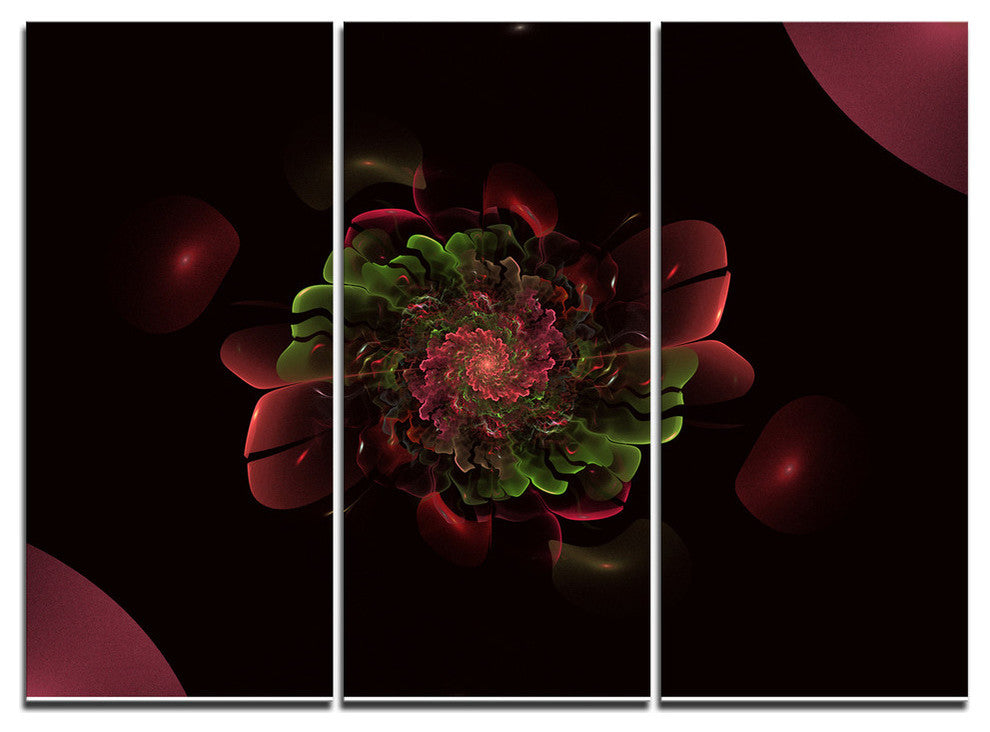 "Dark Purple Rounded Fractal Flower" Metal Wall Art, 3 Panels, 36"x28"