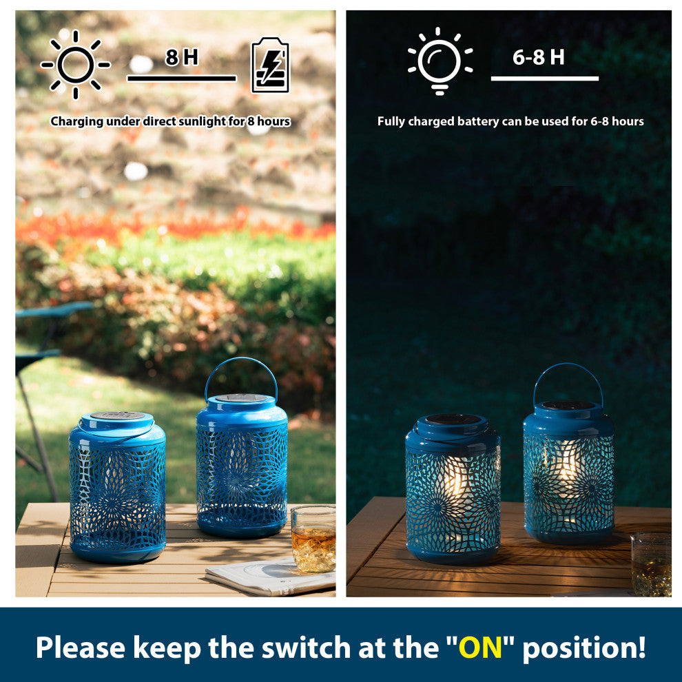 Metal Cutout Solar Powered Hanging Lantern, 2-Piece Set