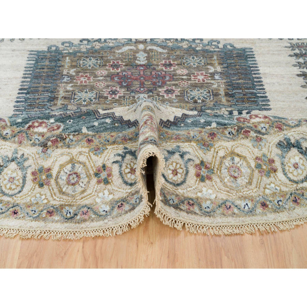 Alabaster Ivory Wool Reimagined Viss Design Hand Knotted Round Rug, 8'x8'