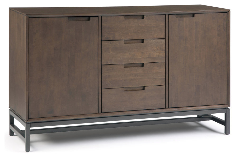 Hardwood & Metal 60"Wide Rectangle Sideboard With Centre Drawers In Walnut Brown