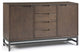 Hardwood & Metal 60"Wide Rectangle Sideboard With Centre Drawers In Walnut Brown
