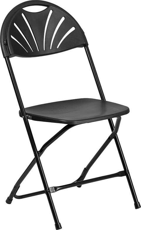 2 Pack HERCULES Series 650 lb. Capacity Plastic Fan Back Folding Chair, Black