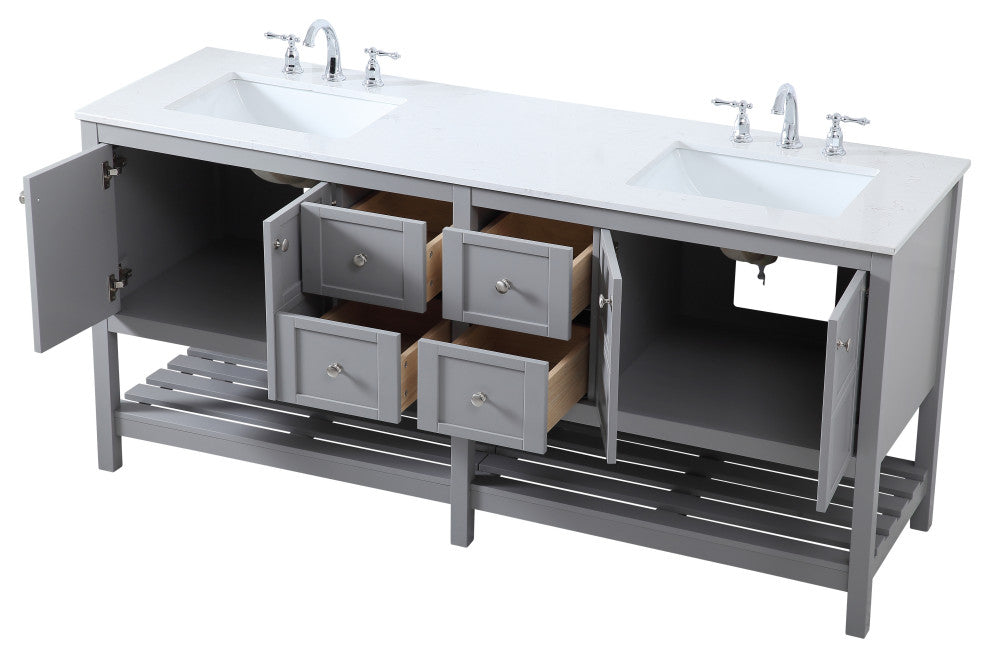 Grey 72" Double Sink Bathroom Vanity
