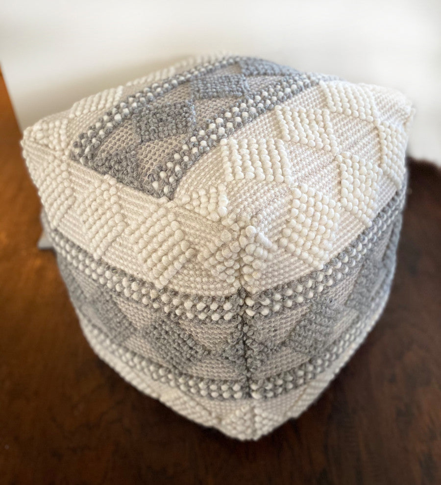 Decor Maisonette Handmade Ally Pouf, Ivory (18"x18"x18")