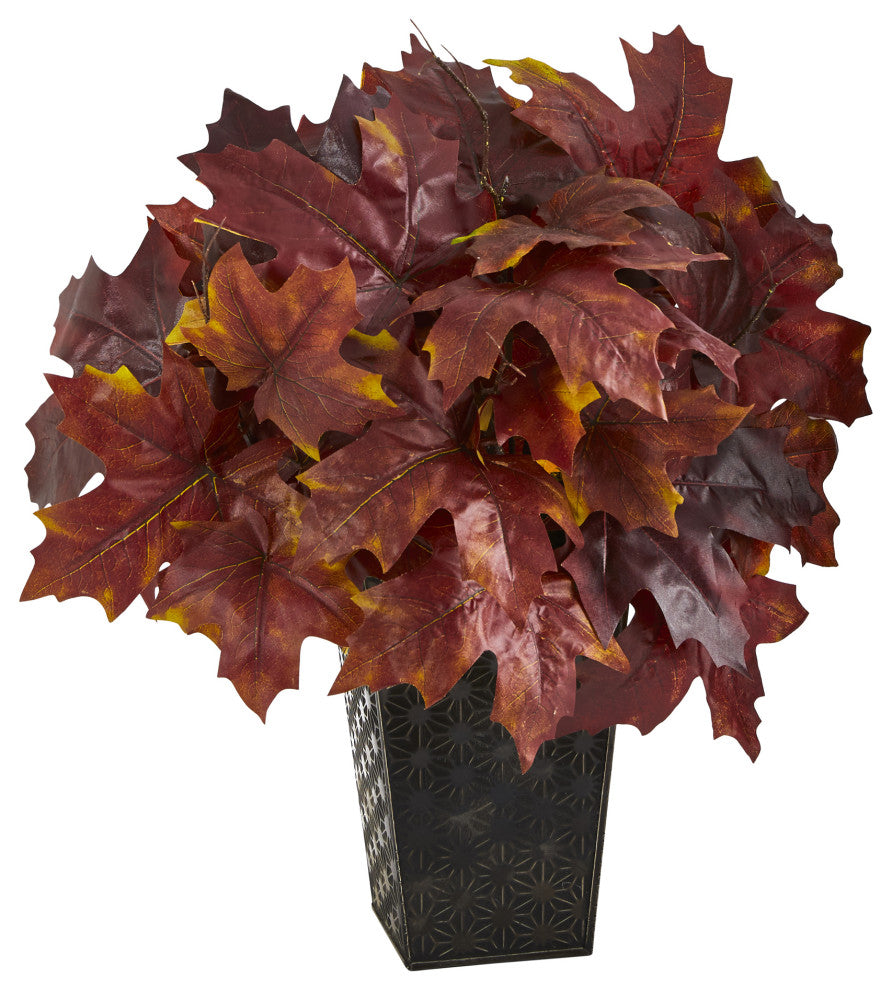 18" Autumn Maple Leaf Artificial Plant, Embossed Planter