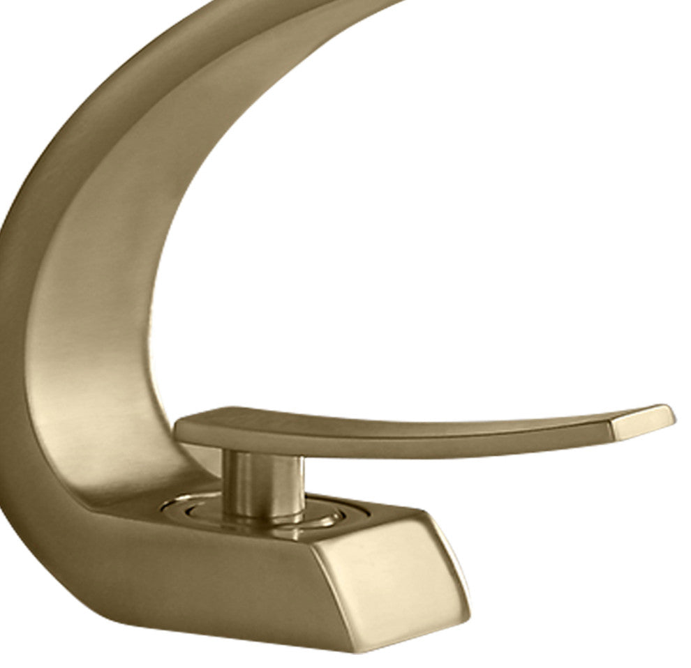 Single Hole 1-Handle Bathroom Sink Faucet Curved Spout with Pop Up Drain, Brushed Gold