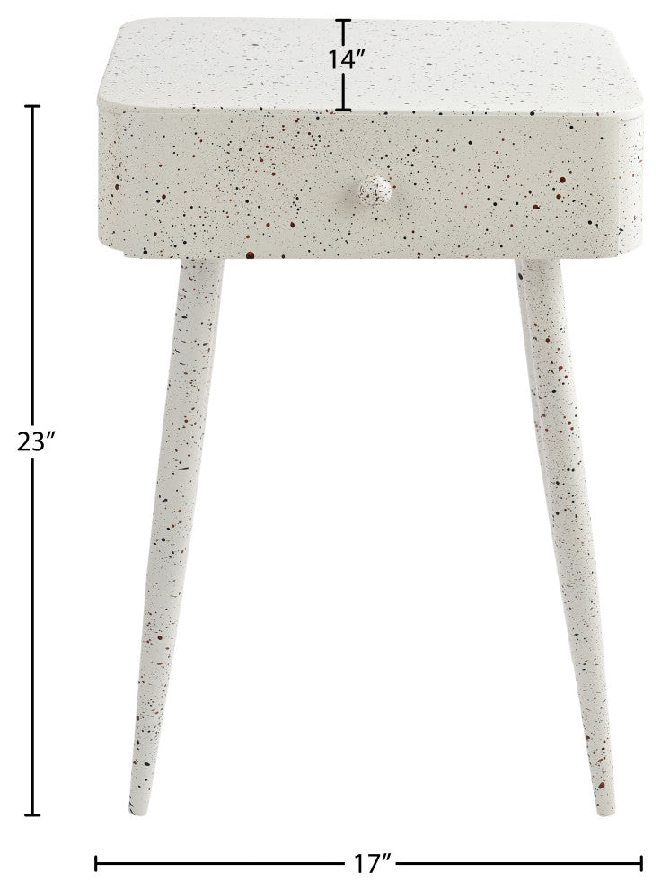 Rylan Iron Night Stand, White, Terrazzo