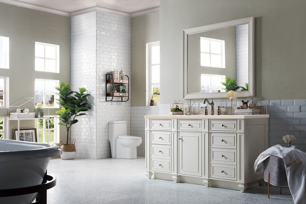 Bristol 60" Single Vanity Bright White, Eternal Marfil Quartz