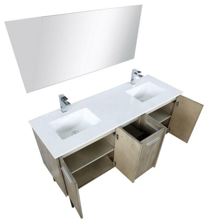 Lancy Modern 60" Rustic Acacia Double Sink Bathroom Vanity Set, Labaro Brushed N