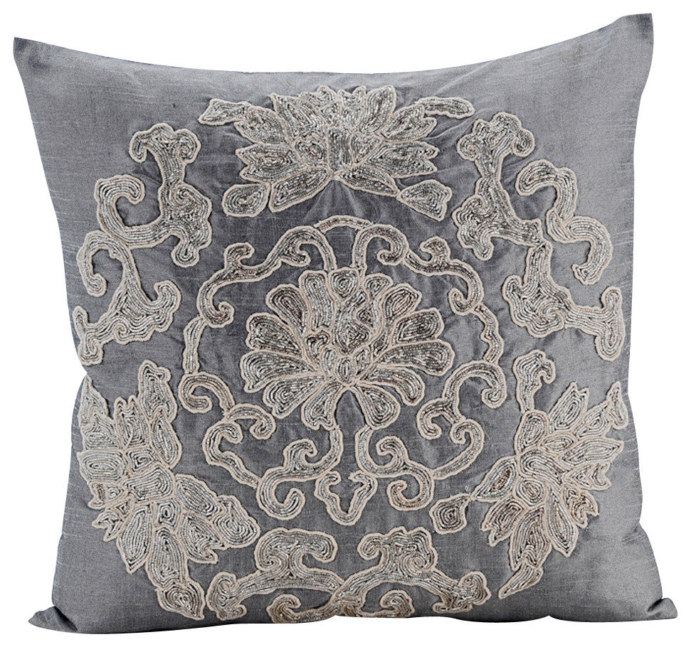 Gray Decorative Pillow Covers 18"x18" Silk, Ottomon Dome