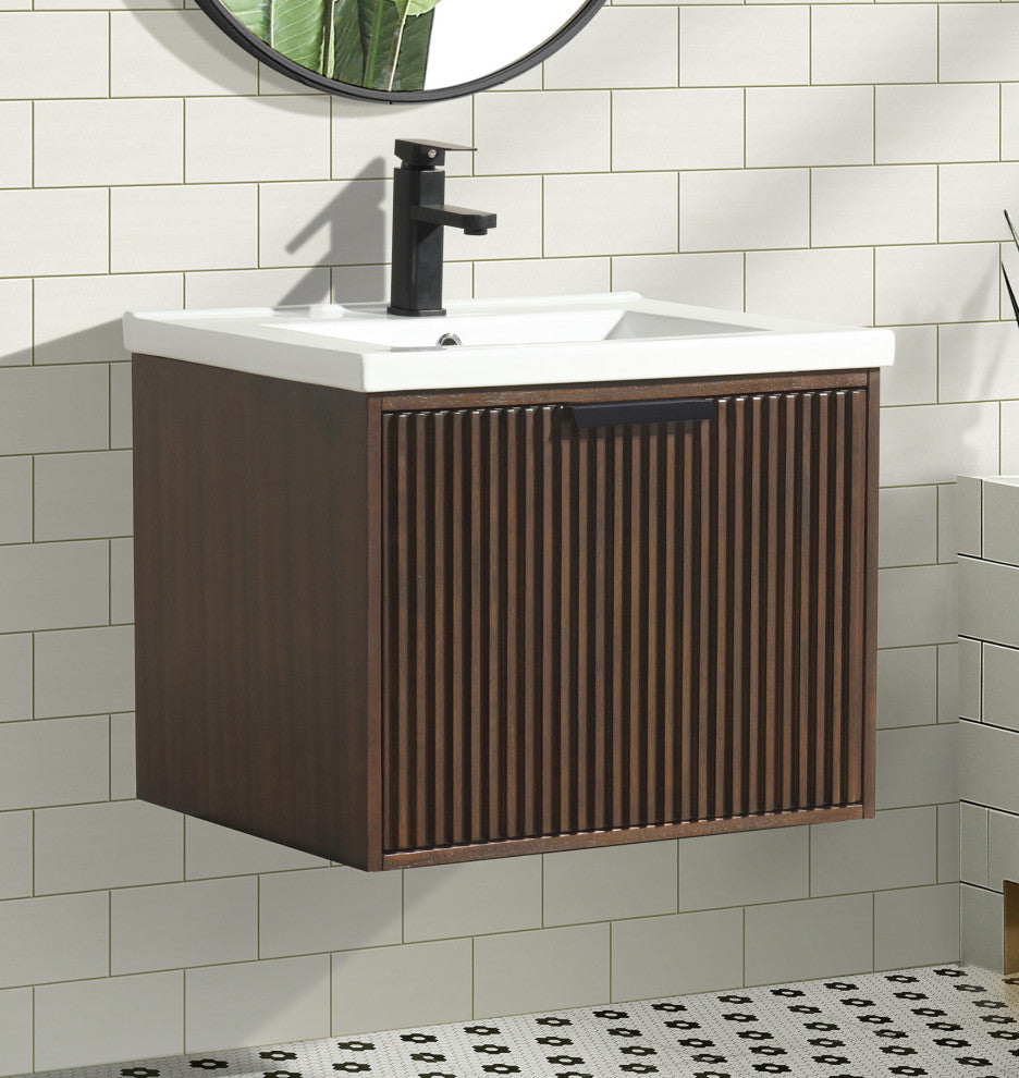 Ari Kitchen and Bath San Diego Bath Vanity, Walnut, 24", Single Sink, Floating
