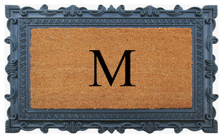 Carson Black/Beige Rubber And Coir 24"x36", Monogrammed Doormat, M