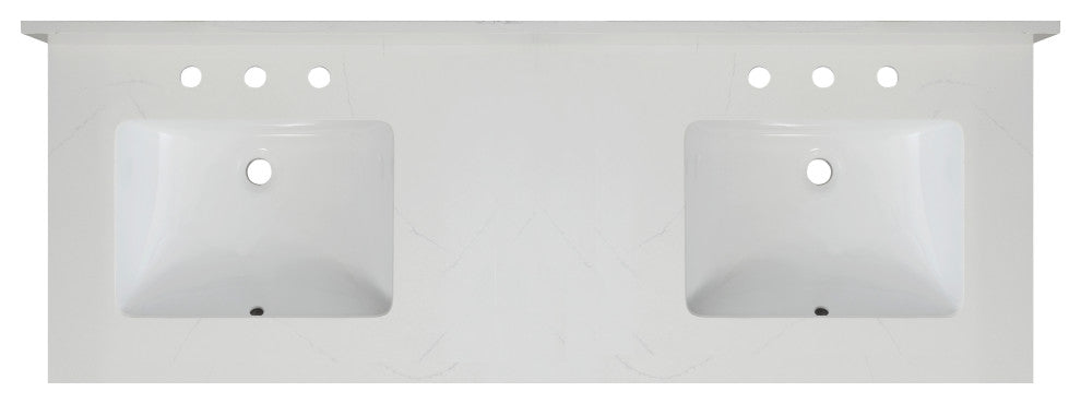 Chantilly White Quartz Top With Mounted White Rectangular Ceramic Basin, 61"