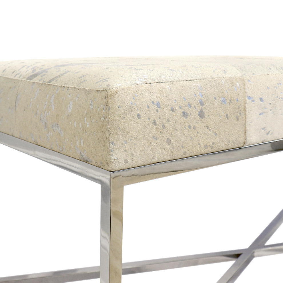 Pasargad Home Safari Cowhide Upholstered Bench With X Base Legs