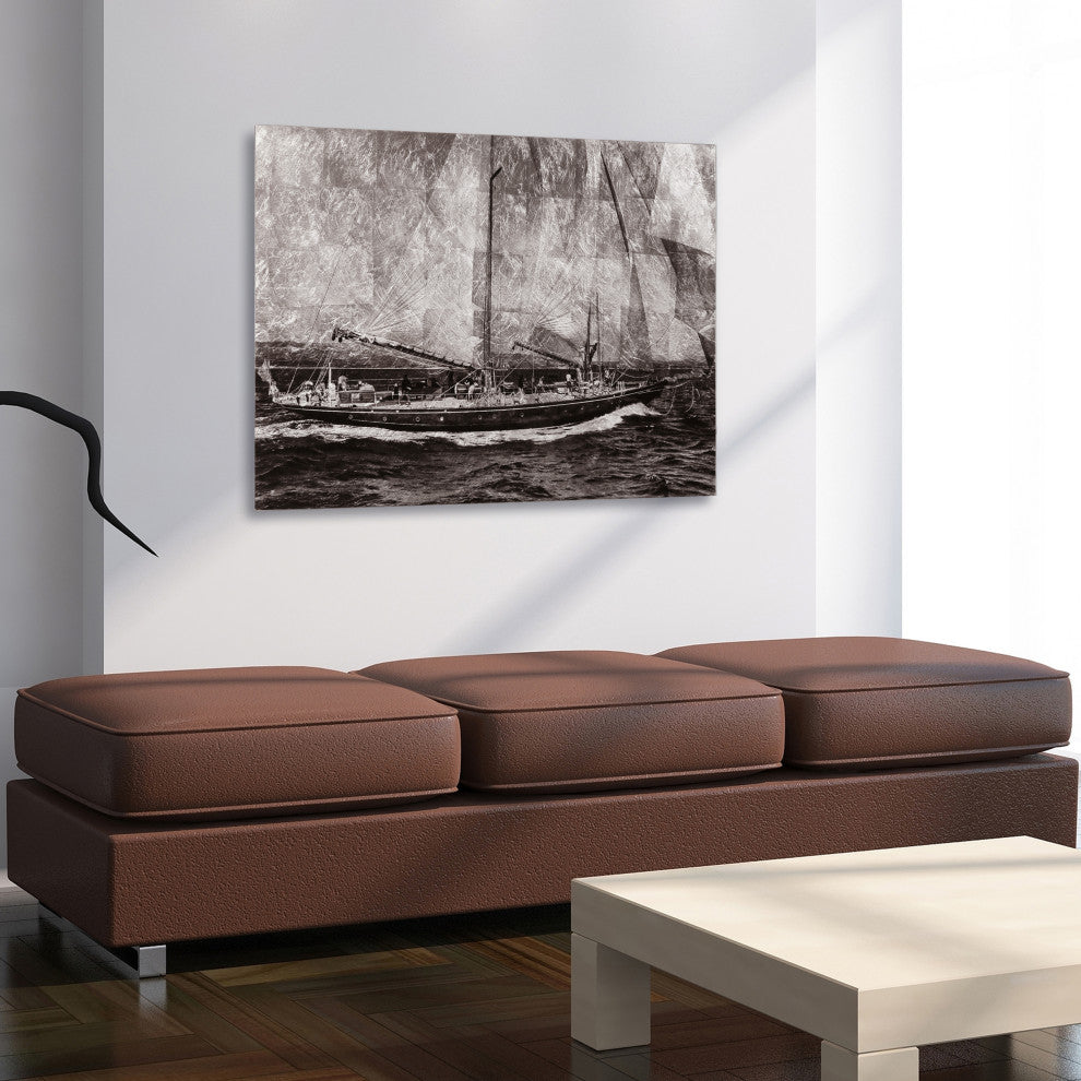 "World Regata" Sailboat Wall Art Reverse Printed Tempered Glass With Silver Leaf