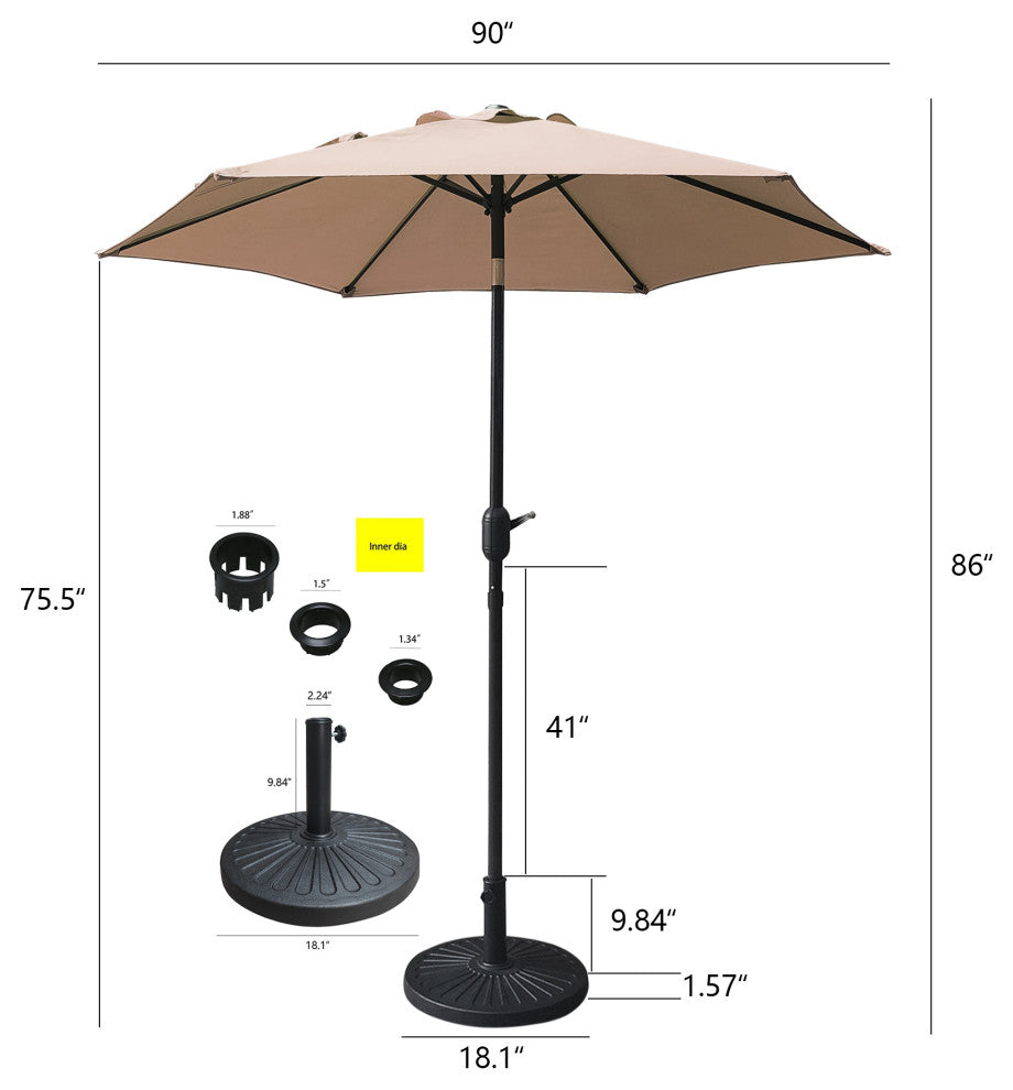 Davee 7.5' Market Umbrella With Stand/Base, Tan