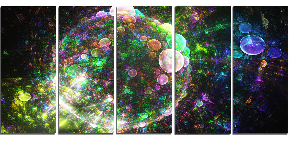 Multi Color Spherical Planet Bubbles, Abstract Canvas Print, 60"x28", 5 Panels