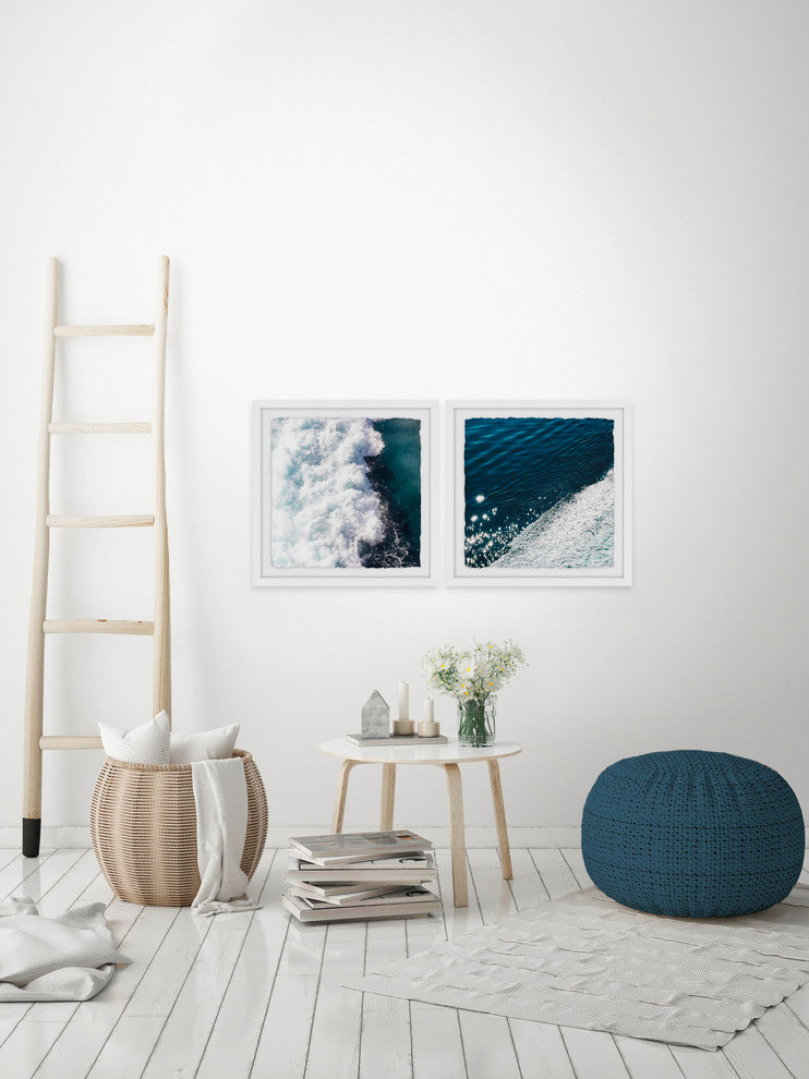 "Midnight Blue Wave II" Diptych Framed Painting Prints, 36"x18", 2-Piece Set