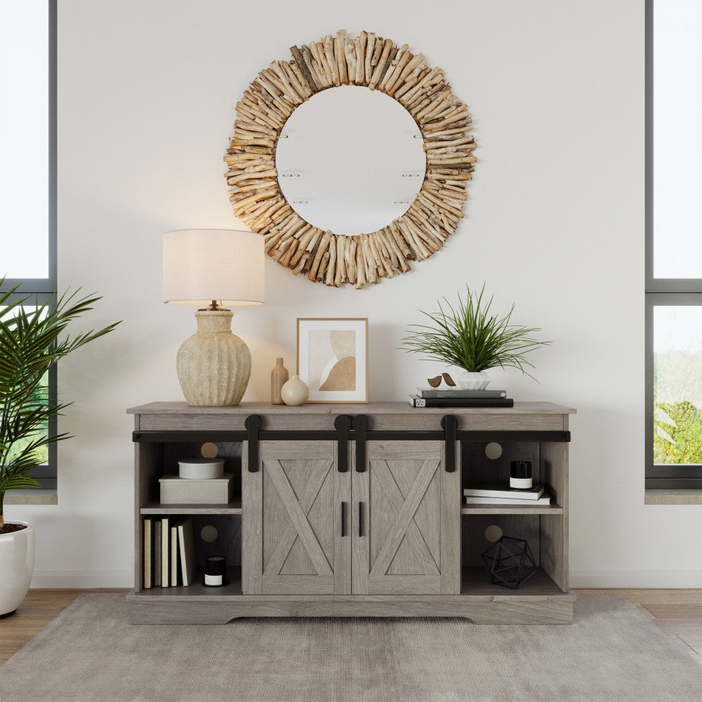 65" TV Stand Entertainment Center Console Shelves Sliding X-Style Barn Doors