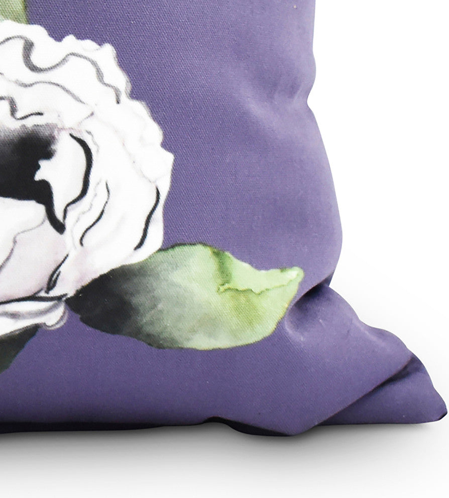 Radiant Rose Purple Floral Print Decorative Outdoor Throw Pillow, 18"