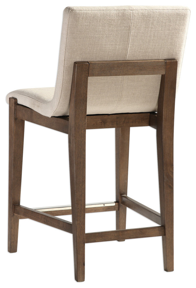 Uttermost 23390 Klemens 20"W Wood Frame Kitchen Stool - Neutral Linen / Walnut