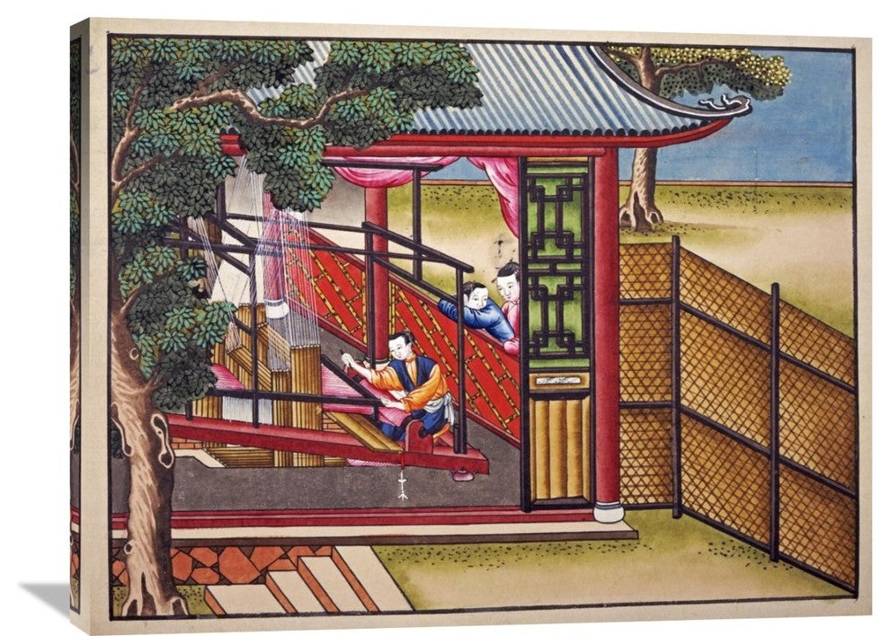 "Weaving Silk On a Loom" Artwork, 36" x 27"