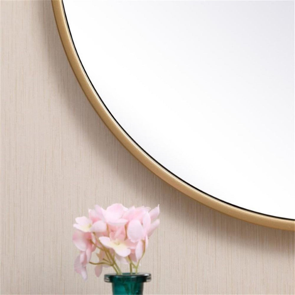 Elegant Decor Eternity 18" Round Mid Century Metal Frame Hooked Mirror in Brass