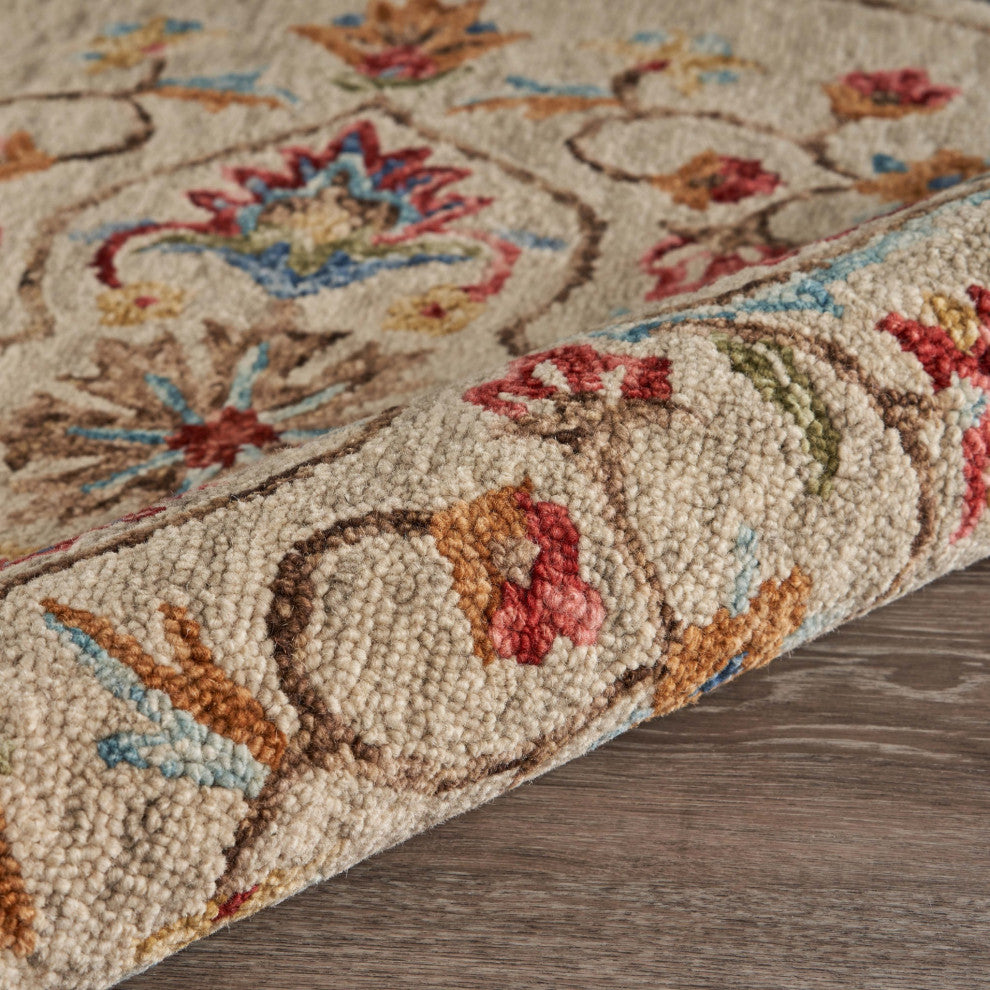 4" Round Beige Floral Medallion Area Rug