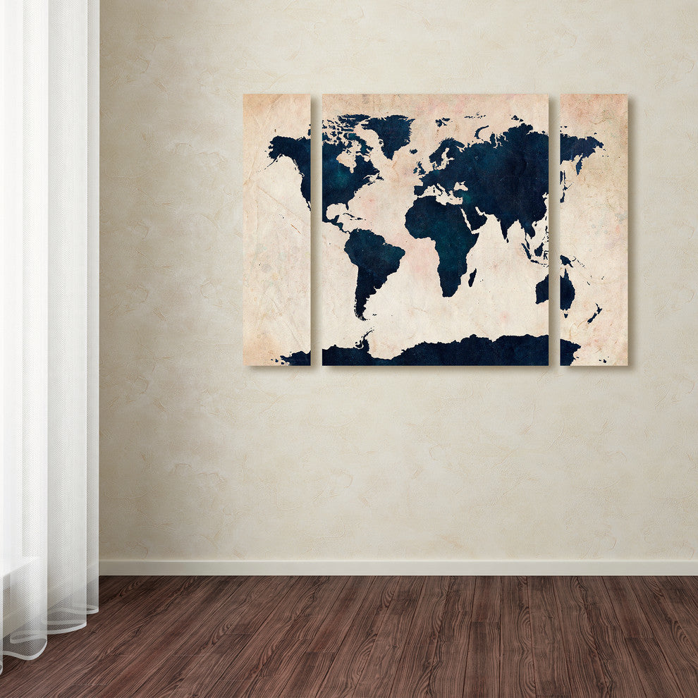 Michael Tompsett 'World Map Navy' Multi Panel Art Set, 32"x24"