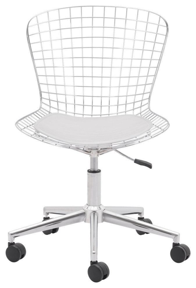 Computer Chair, Faux Vinyl Leather, Steel, Chrome, White, Home Business Office