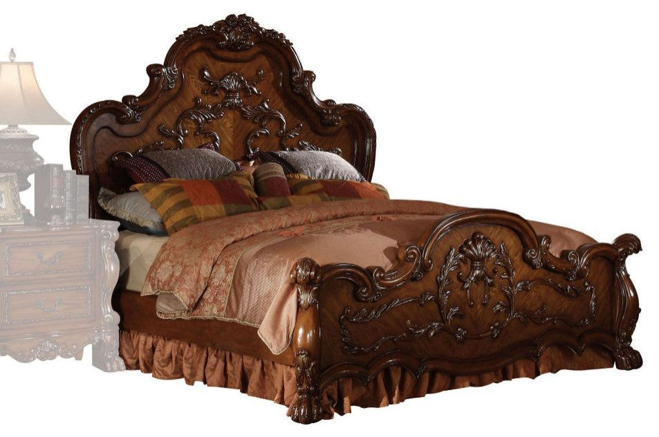 Jazlyn Ornamental Baroque Standard Bed, Cherry Oak, Queen