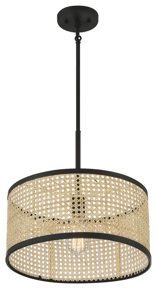 1-Light Pendant, Natural Cane With Matte Black