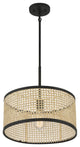 1-Light Pendant, Natural Cane With Matte Black
