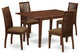 5Pc Dining Set, Rectangle Table, Four Linen Seat Chairs, Mahogany