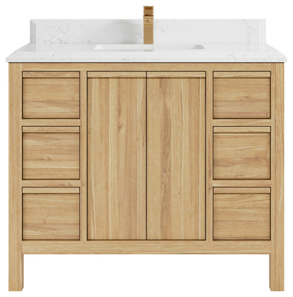 Elizabeth 42 Single Sink Bath Vanity in Light Natural Teak 1.5" Empira Quartz