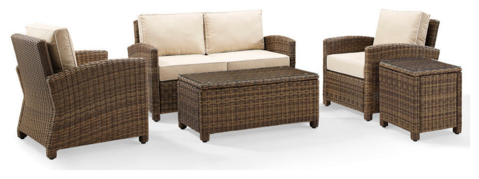 Bradenton 5-Piece Outdoor Wicker Conversation Set With Sand Cushions