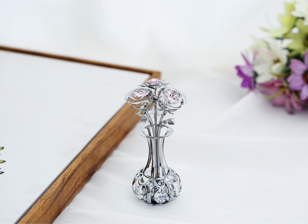 Chrome Plated Silver Flowers Bouquet and Vase