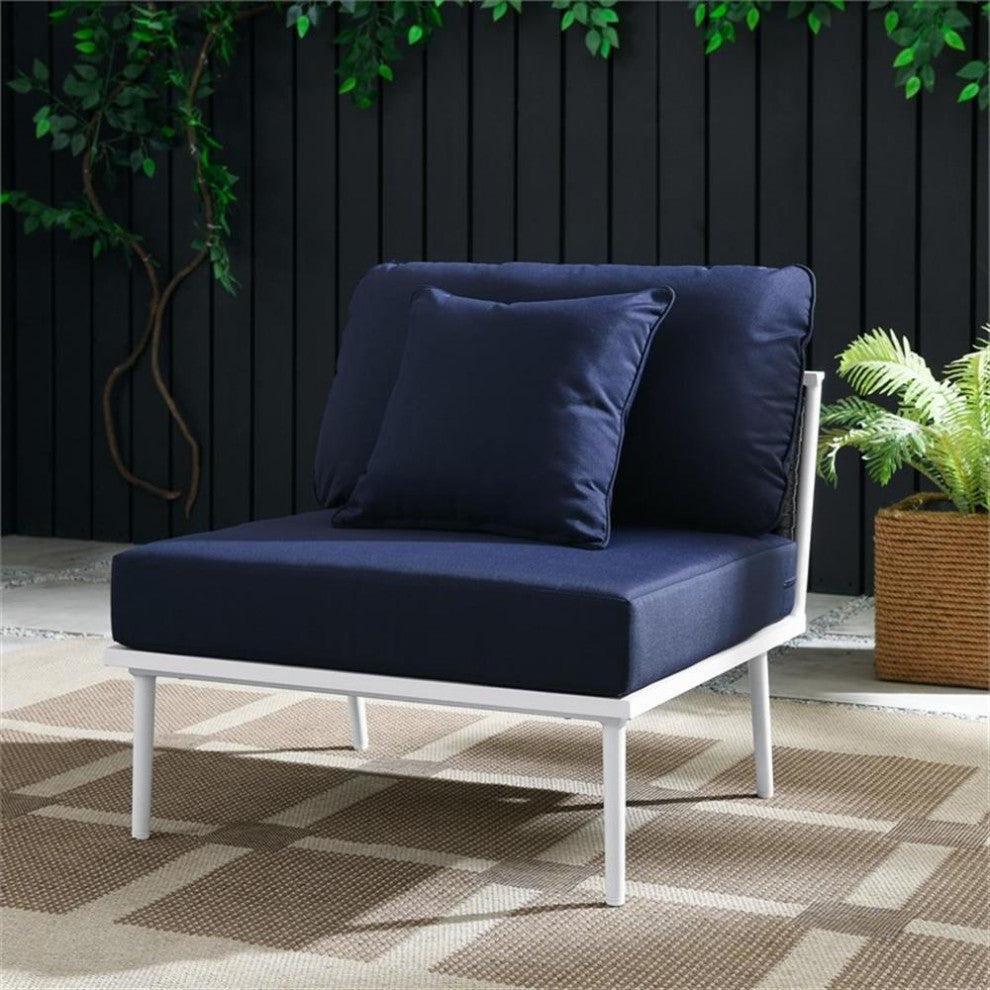 Stance Outdoor Patio Aluminum Armless Chair, White Navy