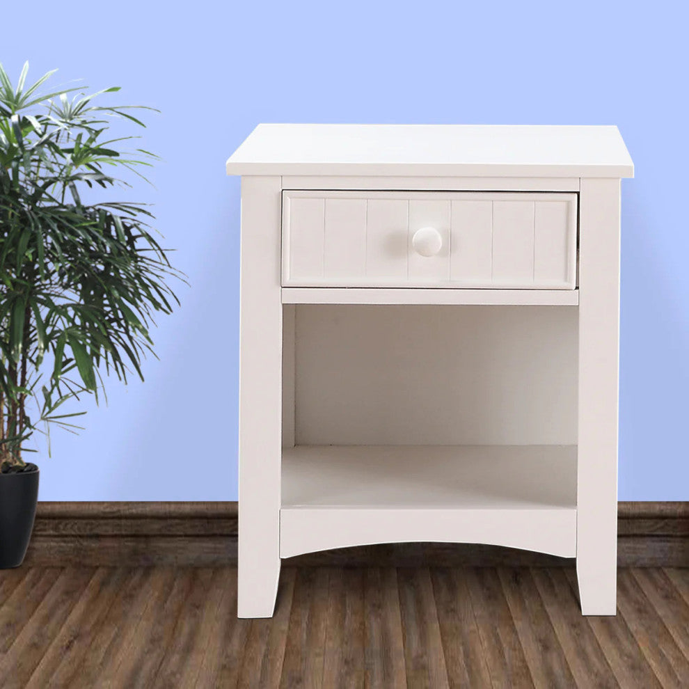 Wooden Night Stand With Bottom Open Shelf, White