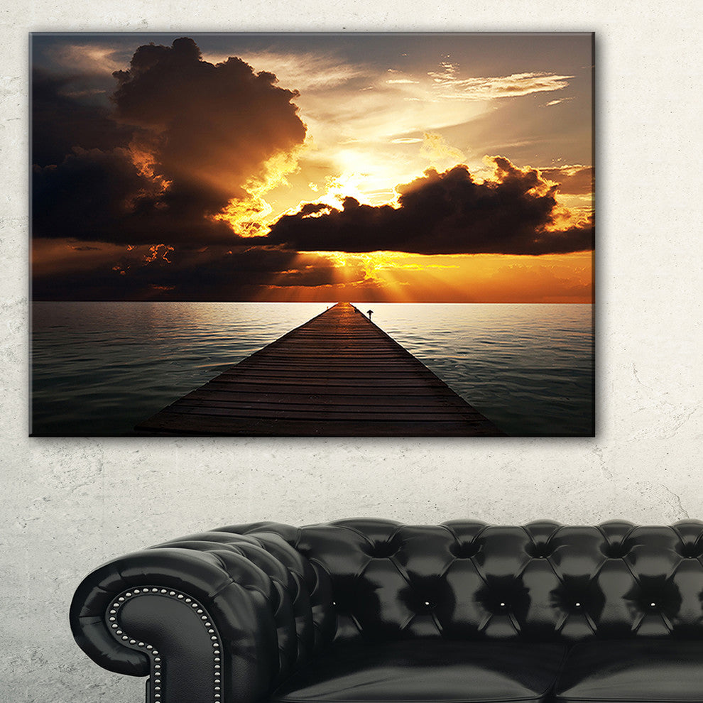 "Indefinite Wooden Pier To Gloomy Sea" Sea Bridge Canvas Print, 40"x30"