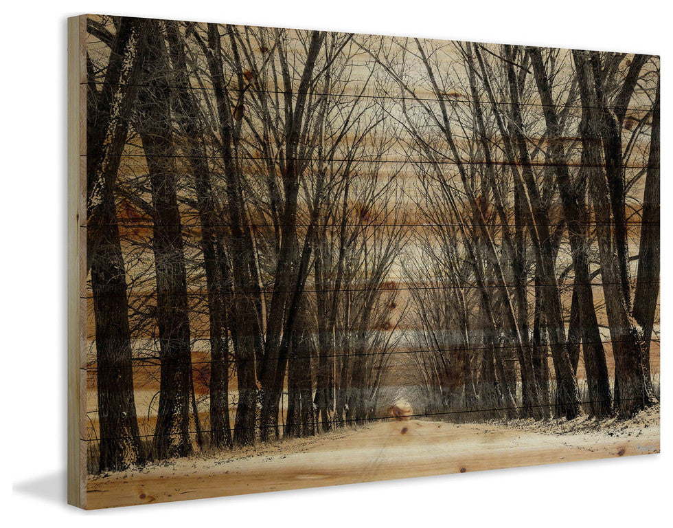 "Tree Path II" Painting Print on Natural Pine Wood, 60"x40"